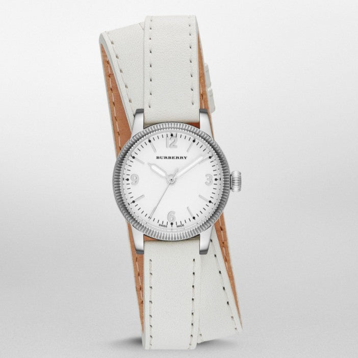 Burberry Utilitarian White Dial White Leather Strap Watch for Women - BU7846
