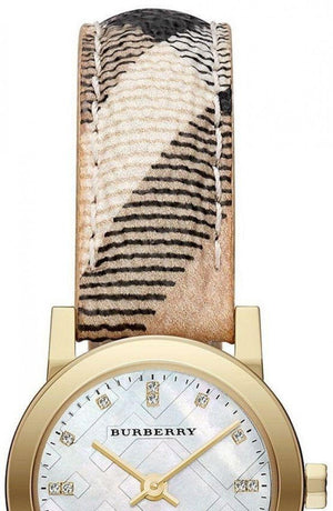 Burberry The City Diamonds Mother of Pearl Dial Brown Leather Strap Watch for Women - BU9226