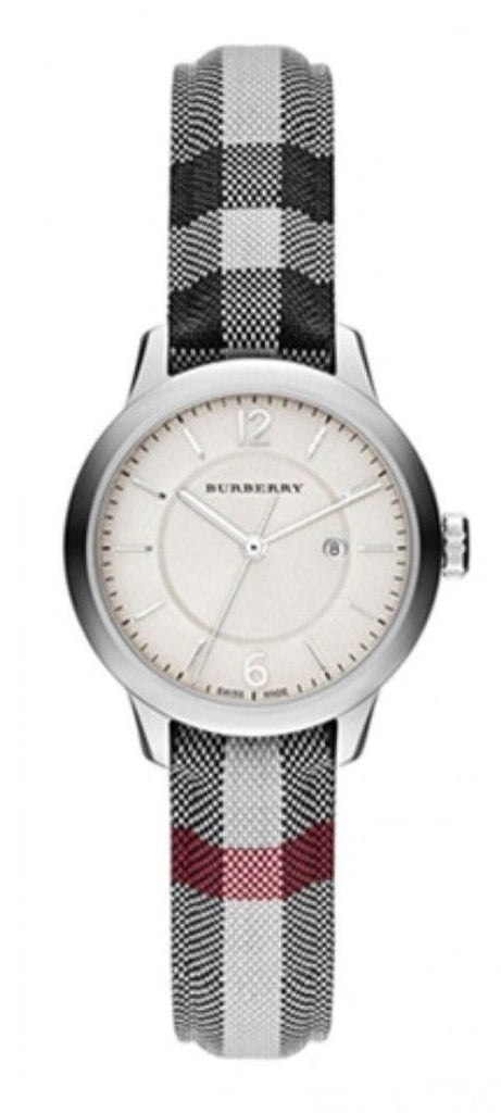 Burberry Classic Stone Silver Dial Horseberry Black Leather Strap Watch for Women - BU10103