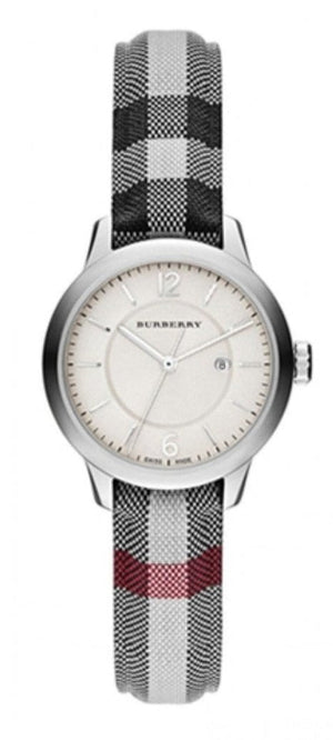 Burberry Classic Stone Silver Dial Horseberry Black Leather Strap Watch for Women - BU10103