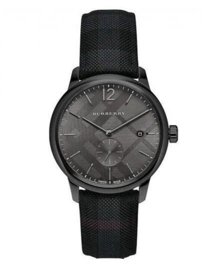 Burberry The Classic Round Horseferry Black Dial Black Leather Strap Watch for Men - BU10010