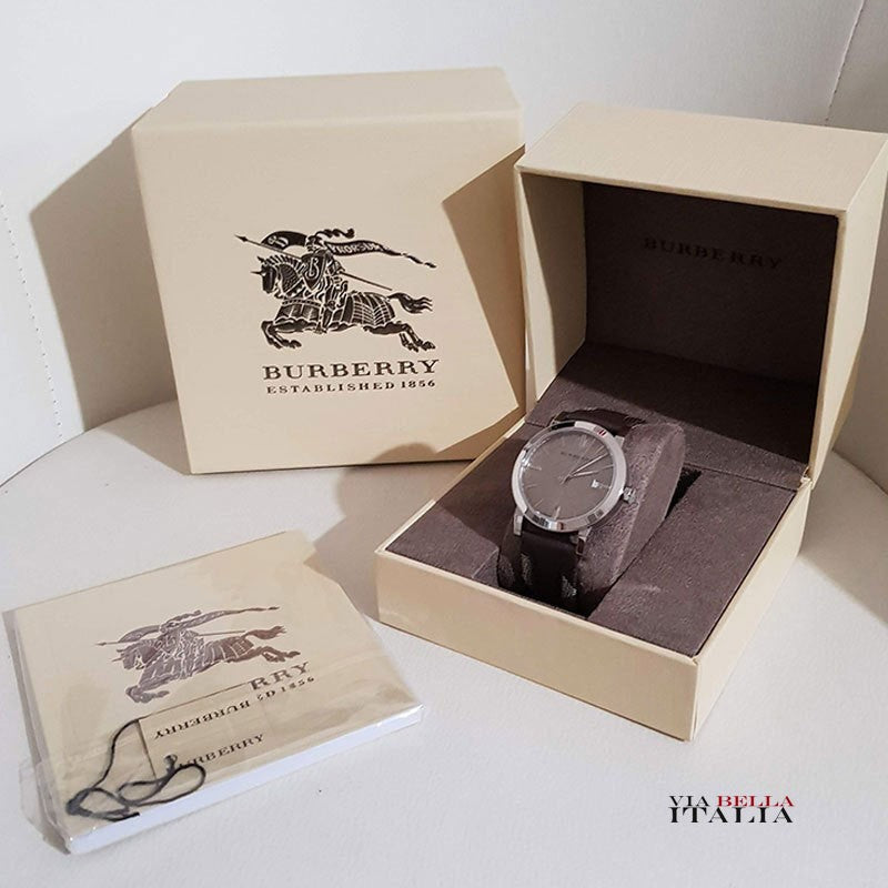 Burberry The City Grey Dial Leather Strap Watch for Men - BU9020