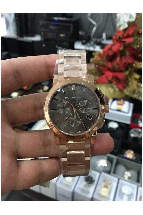 Burberry The City Grey Dial Rose Gold Steel Strap Unisex Watch - BU9754
