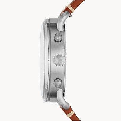 Fossil The Commuter Blue Dial Brown Leather Strap Watch for Men - FS5401