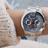 Fossil Perfect Boyfriend Mother of Pearl Blue Dial Silver Steel Strap Watch for Women - ES3880