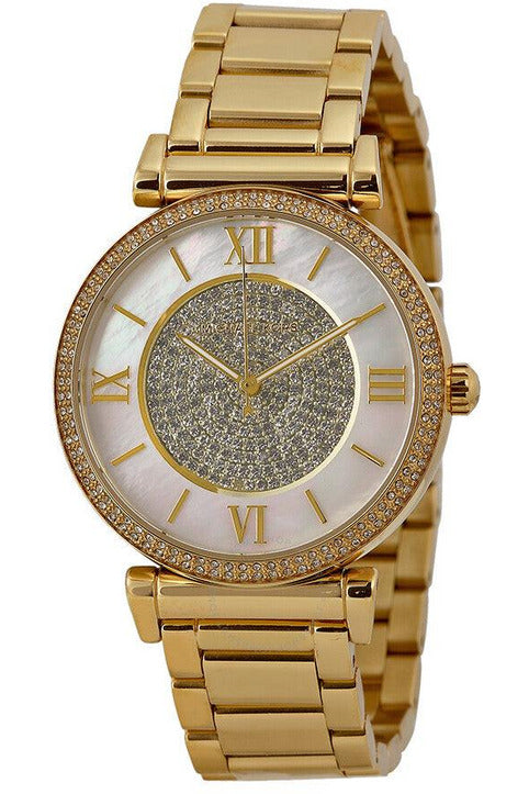 Michael Kors Catlin Mother of Pearl Dial Gold Steel Strap Watch for Women - MK3332