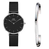 Daniel Wellington Petite Ashfield Black Dial Black Mesh Strap Watch For Women - DW00100202