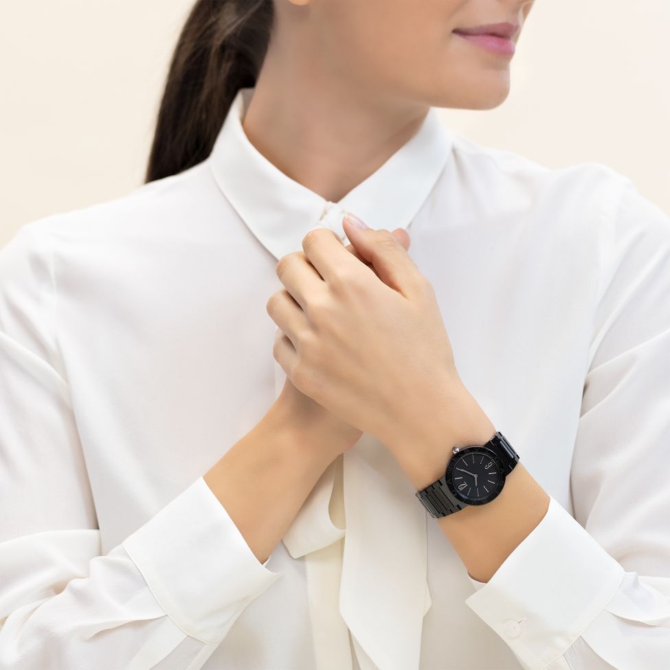 Bvlgari Bvlgari Lady Black Dial Black Steel Strap Watch for Women - BVLGARI103557