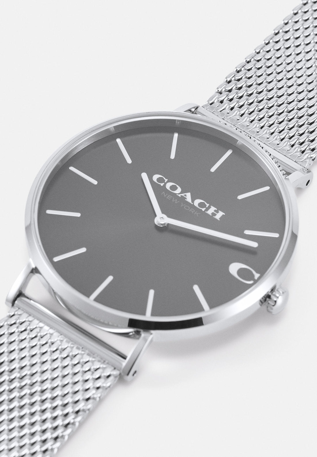 Coach Charles Black Dial Silver Mesh Bracelet Watch for Men - 14602144