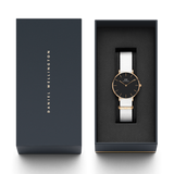 Daniel Wellington Classic Petite Dover Black Dial White NATO Strap Watch For Women - DW00100312