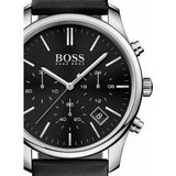 Hugo Boss Time One Chronograph Black Dial Black Leather Strap Watch for Men - 1513430