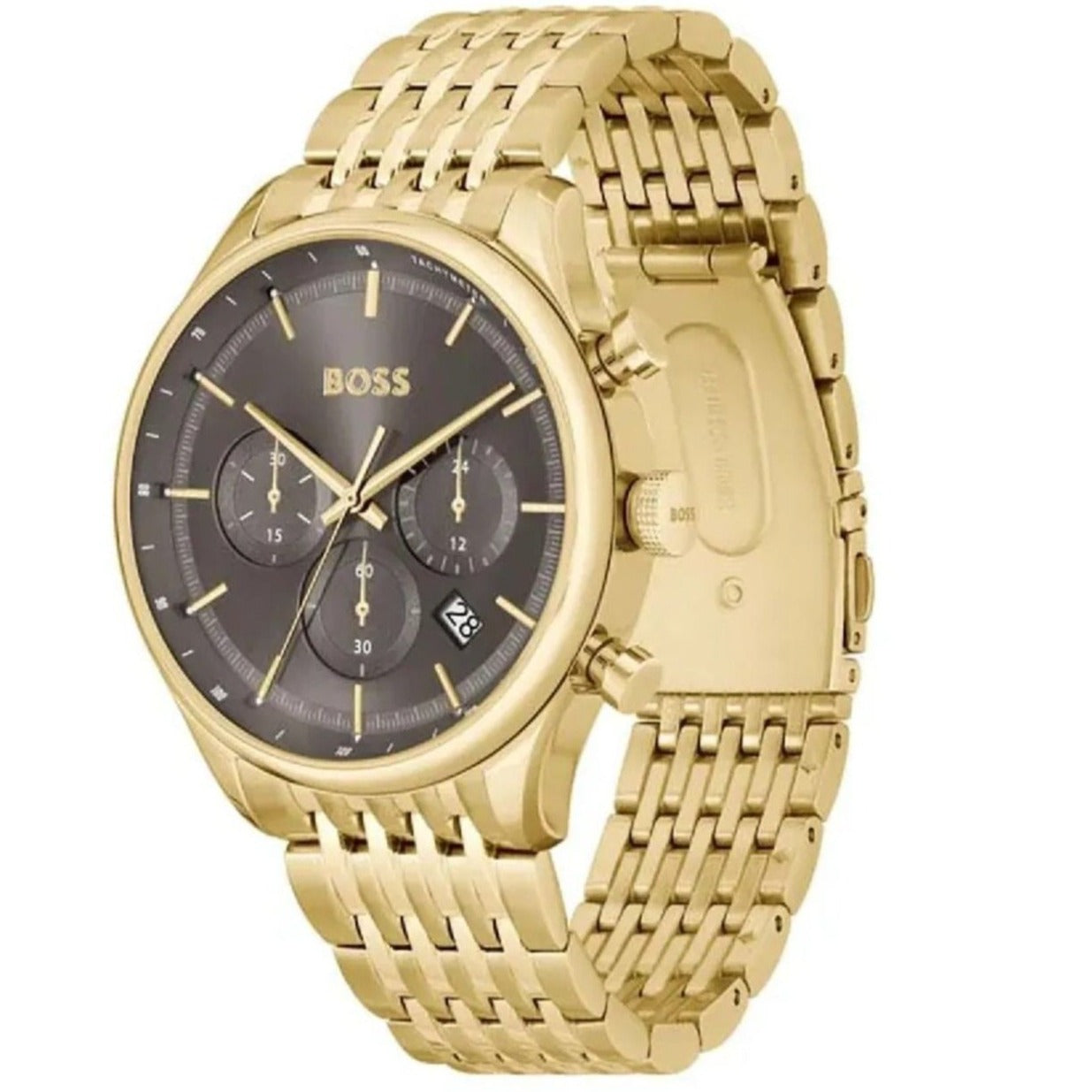 Hugo Boss Gregor Chronograph Grey Dial Gold Steel Strap Watch For Men - 1514051