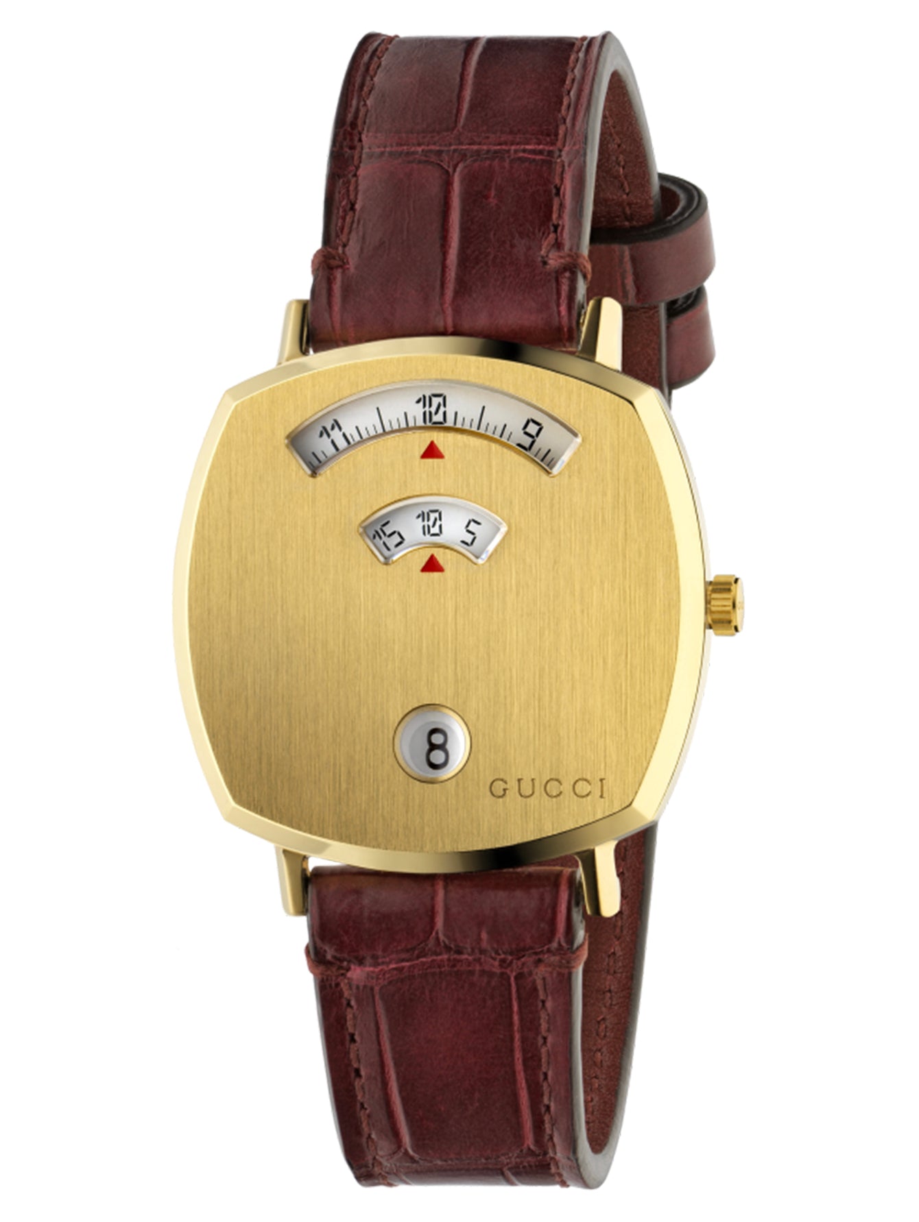 Gucci Grip Quartz Gold Dial Maroon Leather Strap Watch For Women - YA157402