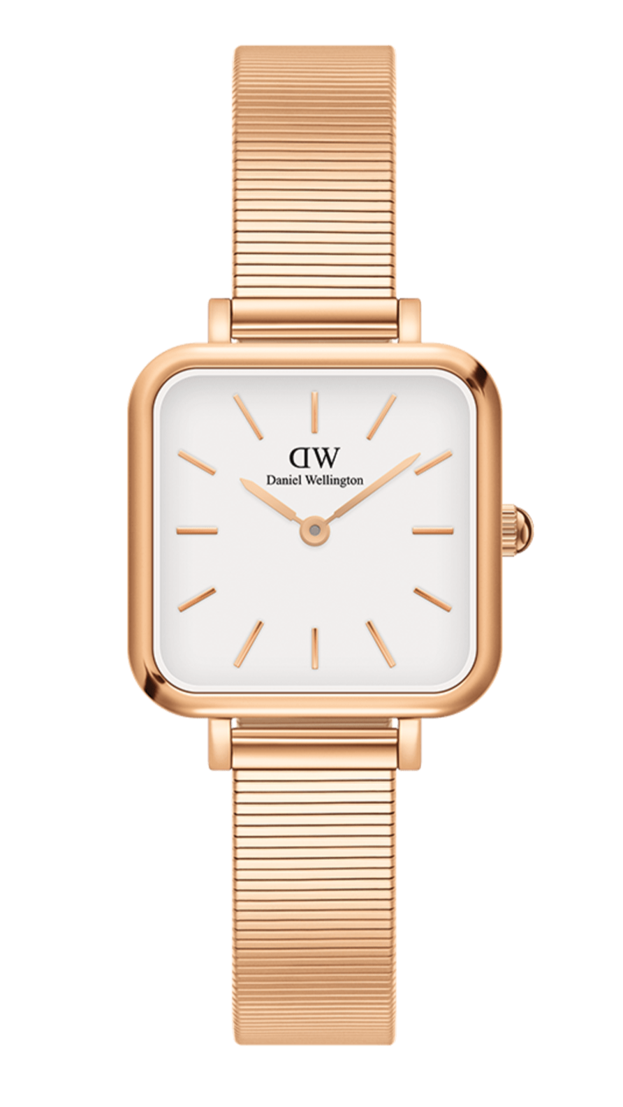 Daniel Wellington Quadro Studio White Dial Rose Gold Mesh Strap Watch For Women - DW00100517