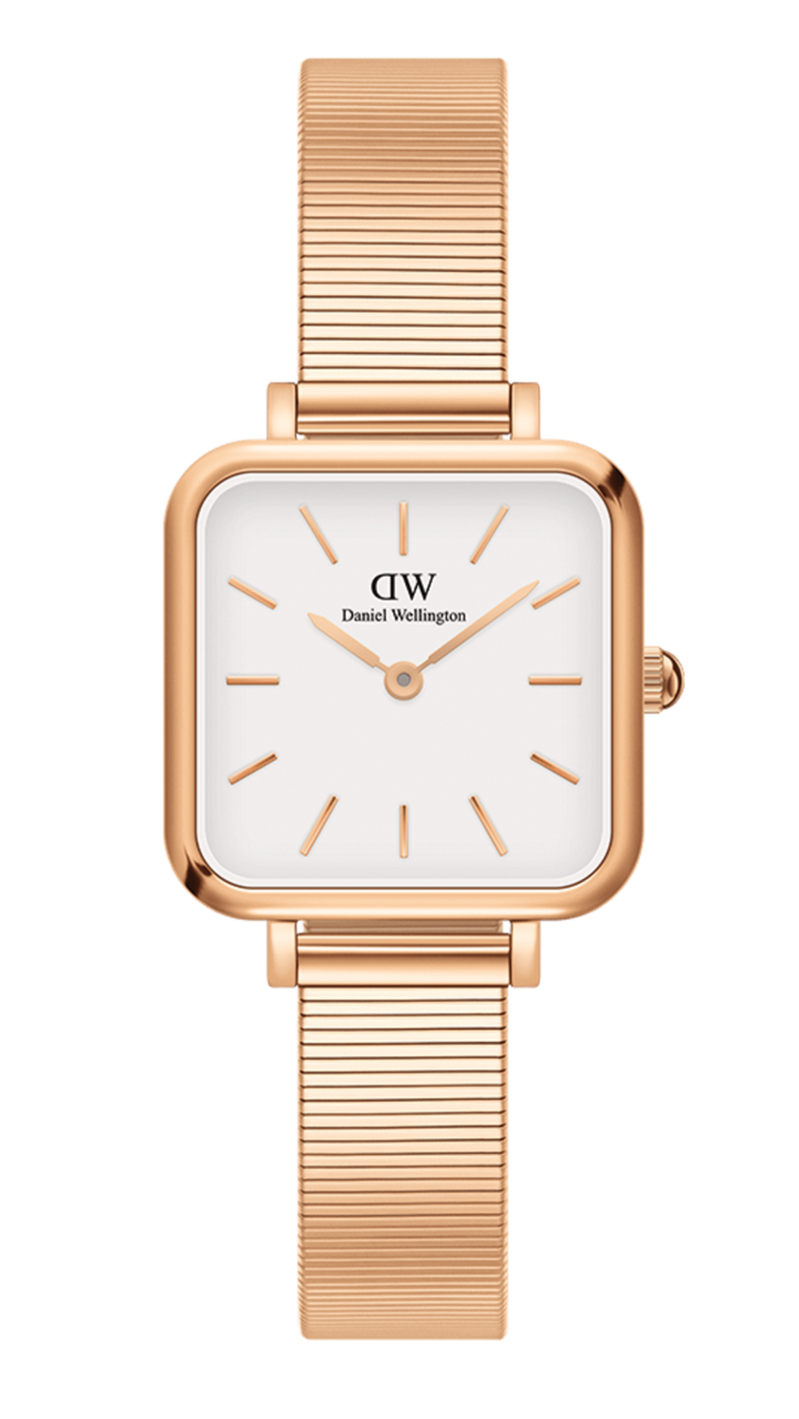 Daniel Wellington Quadro Studio White Dial Rose Gold Mesh Strap Watch For Women - DW00100517