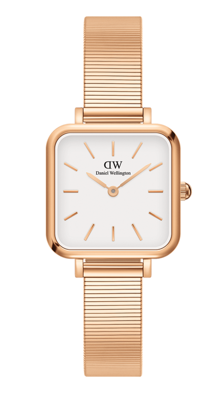 Daniel Wellington Quadro Studio White Dial Rose Gold Mesh Strap Watch For Women - DW00100517