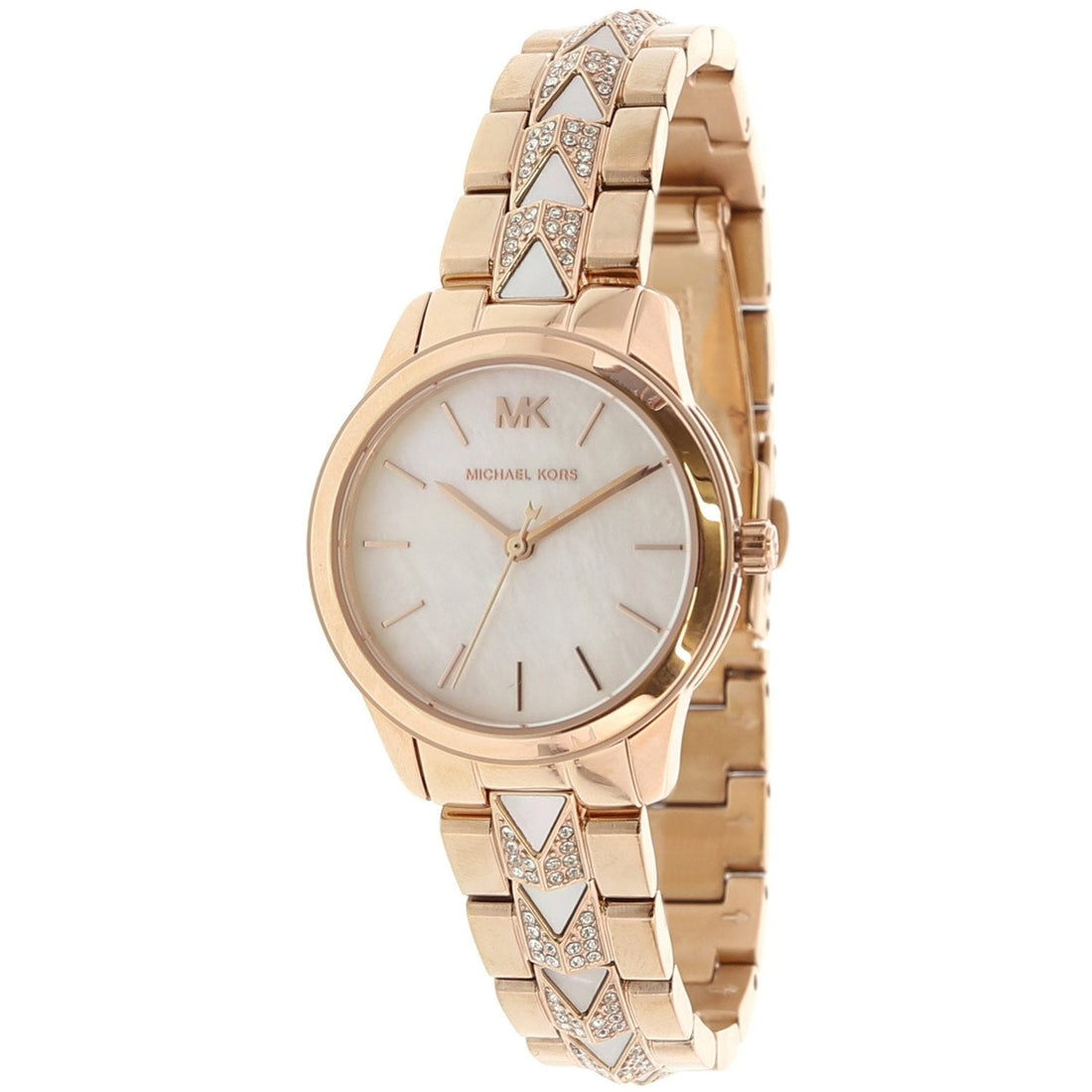 Michael Kors Runway Mercer Mother of Pearl White Dial Two Tone Steel Strap Watch For Women - MK6674