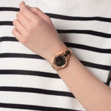 Daniel Wellington Iconic Link Black Dial Rose Gold Steel Strap Watch for Women - DW00100210