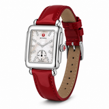 Michele Deco Mother of Pearl Dial Red Leather Strap Watch For Women - MWW06V000014