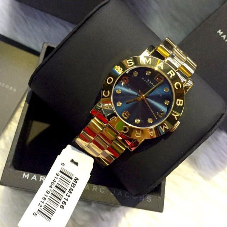 Marc Jacobs Amy Blue Dial Gold Steel Strap Watch for Women - MBM3166