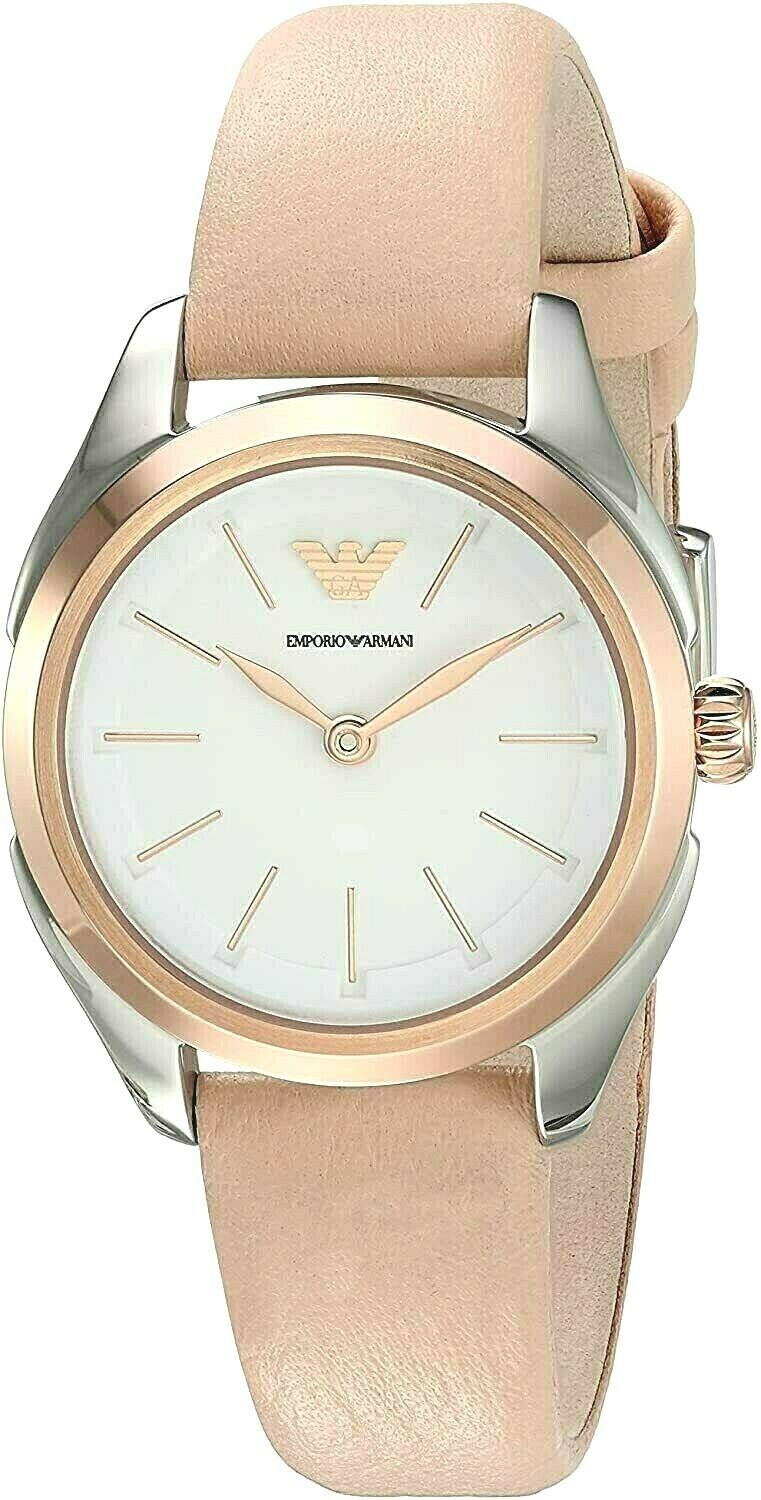 Emporio Armani Valeria Quartz White Dial Beige Leather Strap Watch For Women - AR11031