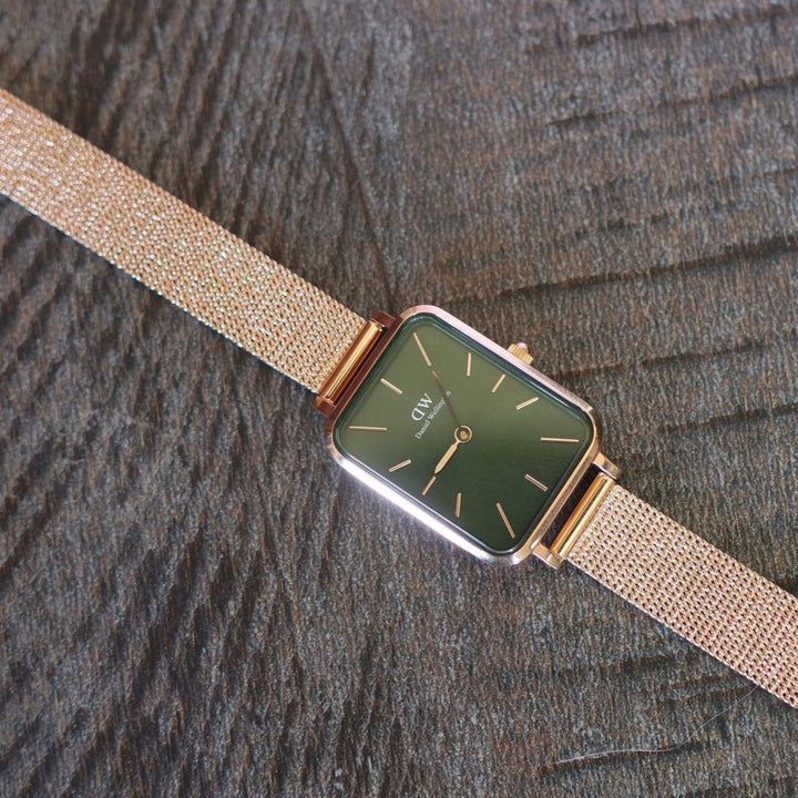 Daniel Wellington Pressed Melrose Emerald Green Rose Gold Mesh Strap Watch For Women - DW00100445