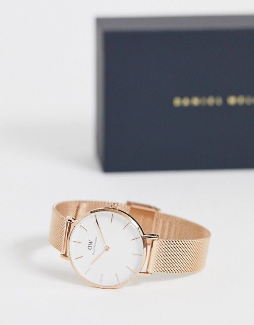 Daniel Wellington Classic Petite Melrose White Dial Rose Gold Mesh Bracelet Watch For Women - DW00100163