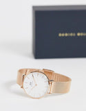 Daniel Wellington Classic Petite Melrose White Dial Rose Gold Mesh Bracelet Watch For Women - DW00100163