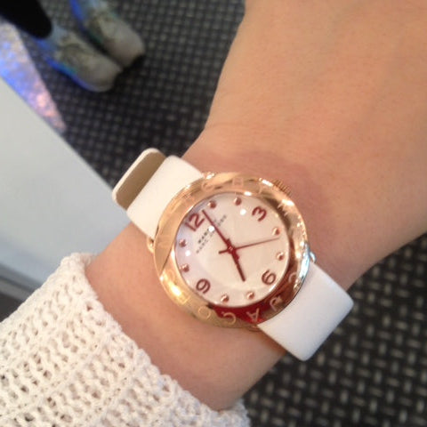 Marc Jacobs Amy White Dial White Leather Strap Watch for Women - MBM1180
