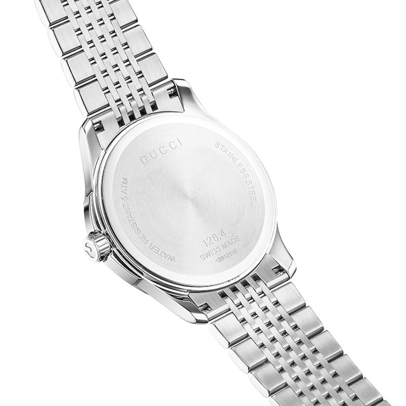 Gucci G Timeless Diamonds Black Dial Silver Steel Strap Watch For Women - YA126408