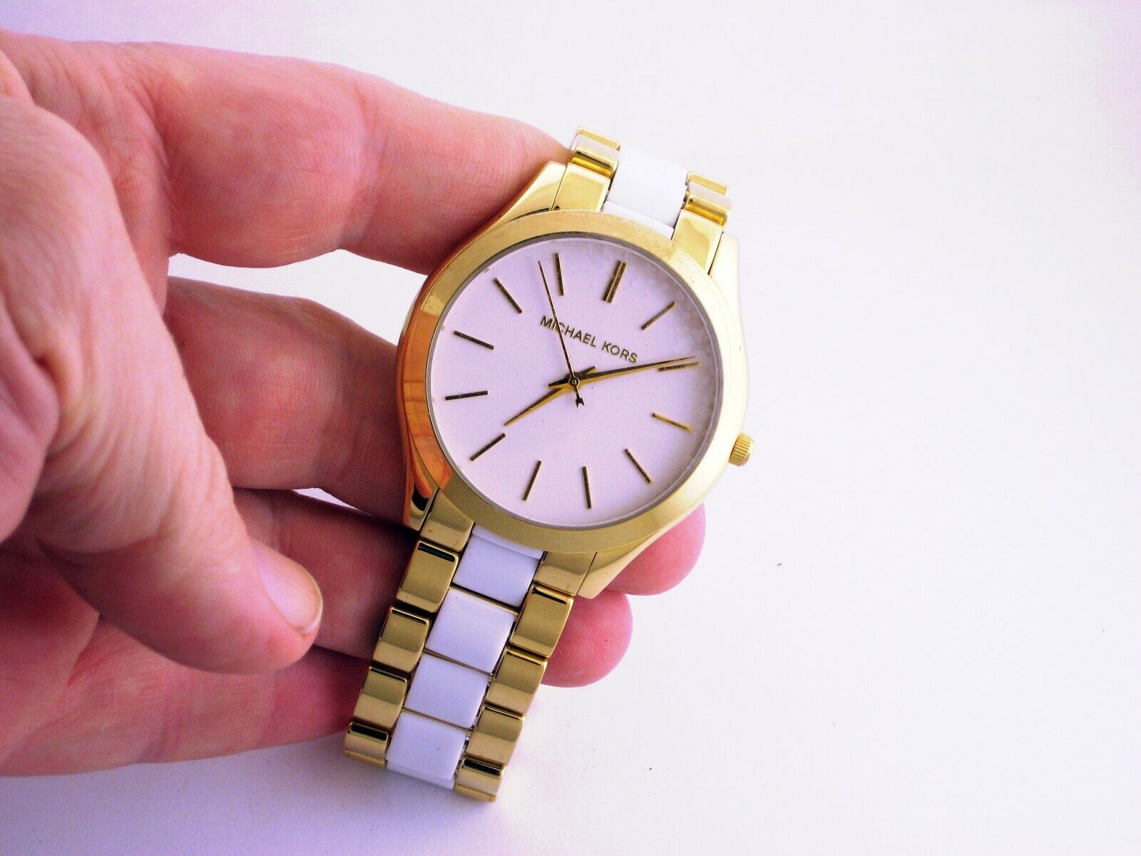 Michael Kors Slim Runway Quartz White Dial Two Tone Steel Strap Watch For Women - MK4295