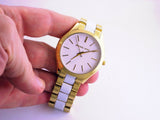 Michael Kors Slim Runway Quartz White Dial Two Tone Steel Strap Watch For Women - MK4295
