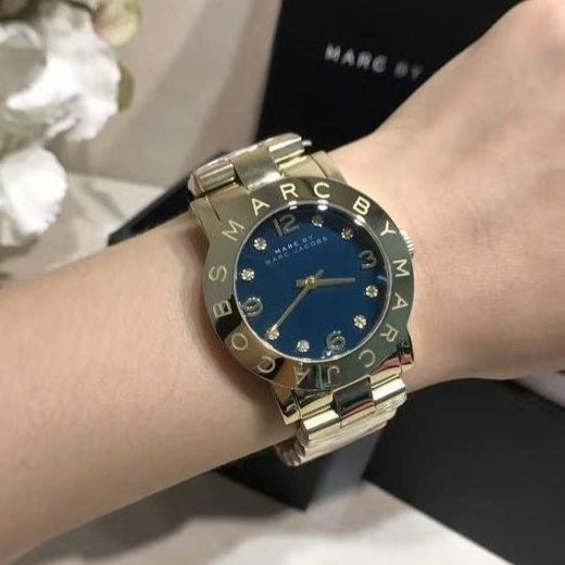 Marc Jacobs Amy Green Dial Gold Steel Strap Watch for Women - MBM8619