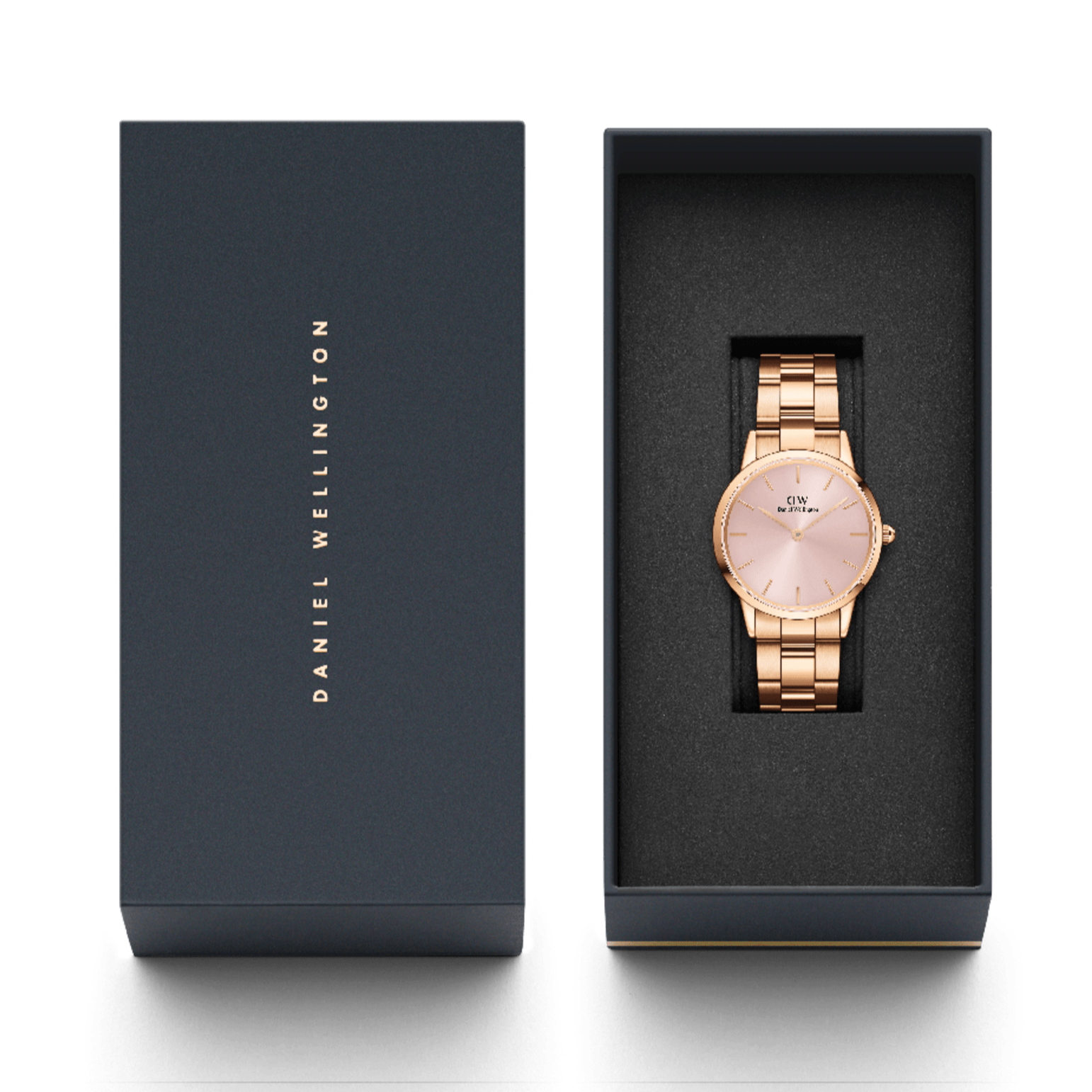 Daniel Wellington Iconic Link Pink Dial Rose Gold Steel Strap Watch For Women - DW00100335
