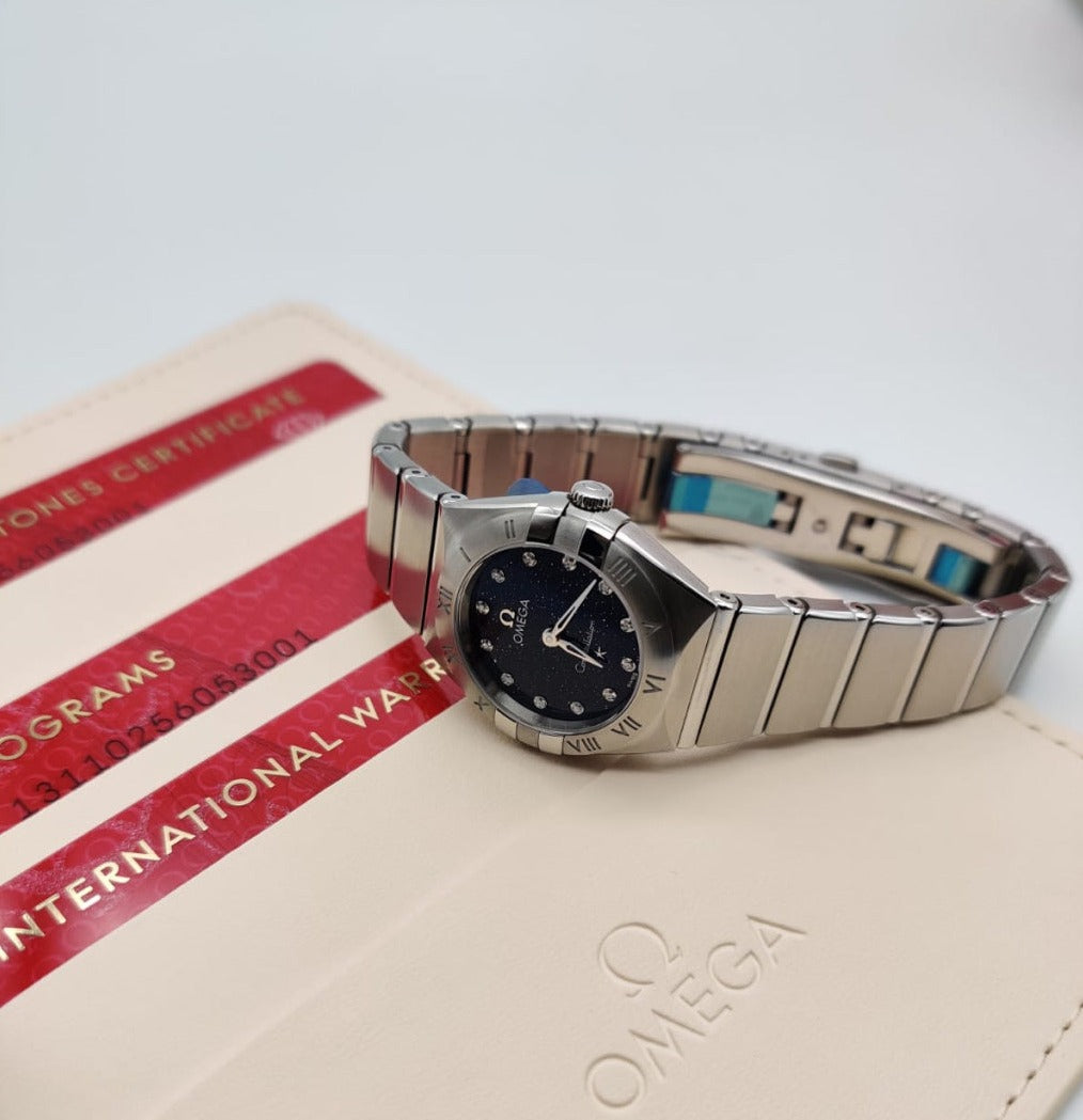 Omega Constellation Manhattan Quartz Diamonds Blue Dial Silver Steel Strap Watch for Women - 131.10.25.60.53.001