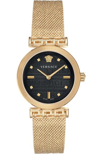 Versace Meander Black Dial Gold Mesh Bracelet Watch for Women - VELW00720
