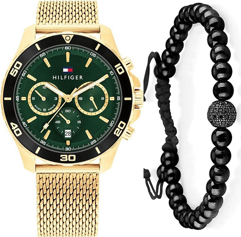 Tommy Hilfiger Jordan Chronograph Green Dial Gold Mesh Strap Watch For Men - 1792093