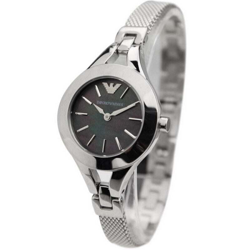 Emporio Armani Classic Quartz Black Dial Silver Steel Strap Watch For Women - AR7328