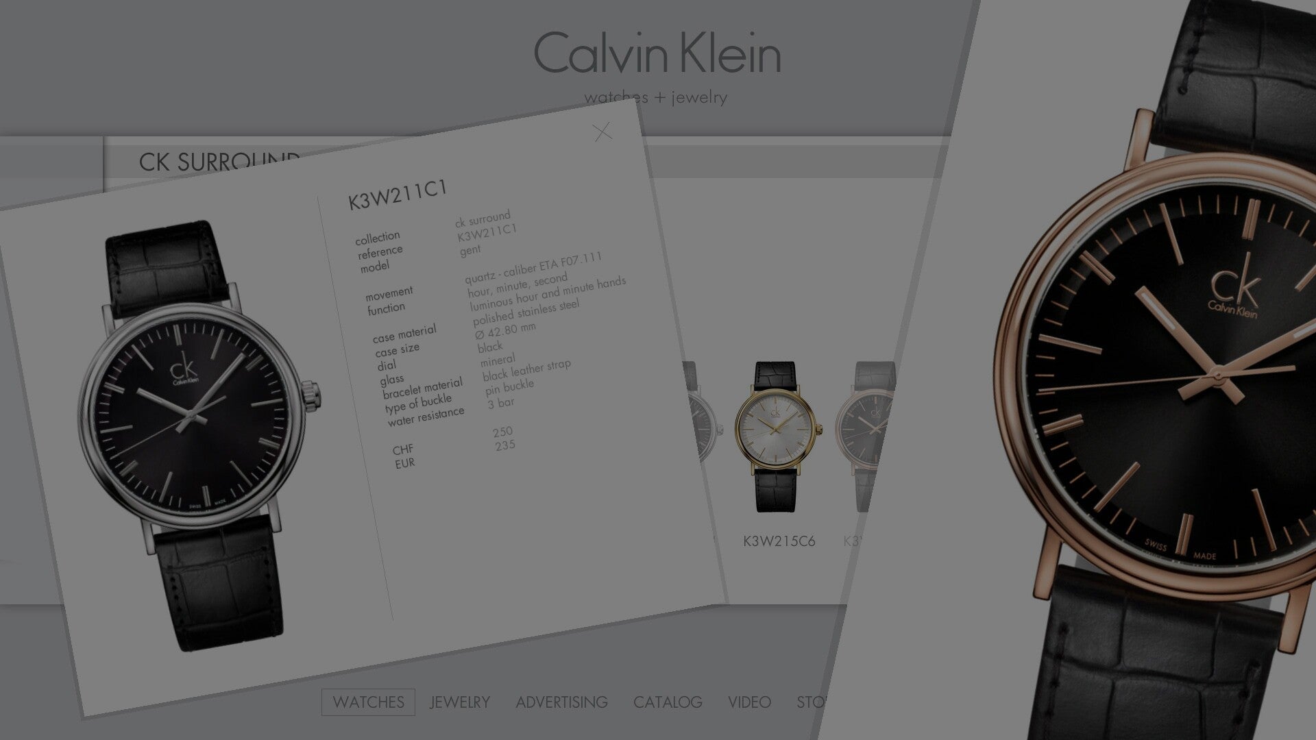 Calvin Klein Surround Black Dial Black Leather Strap Watch for Men - K3W211C1