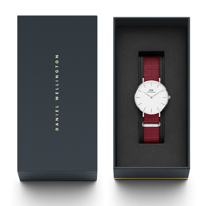 Daniel Wellington Roselyn 3A Petite White Dial Ruby Red NATO Strap Watch For Women - DW00100292