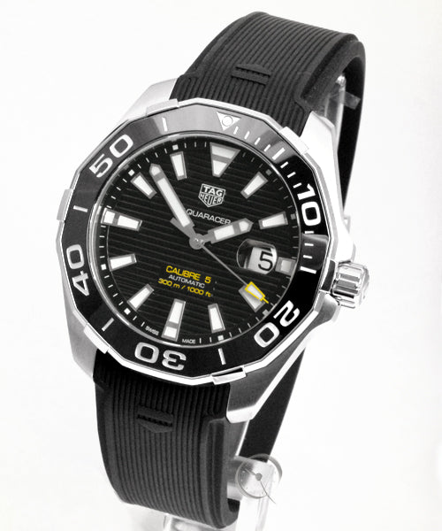 Tag Heuer Aquaracer Calibre 5 Automatic Black Dial Black Rubber Strap Watch for Men - WAY201A.FT6142