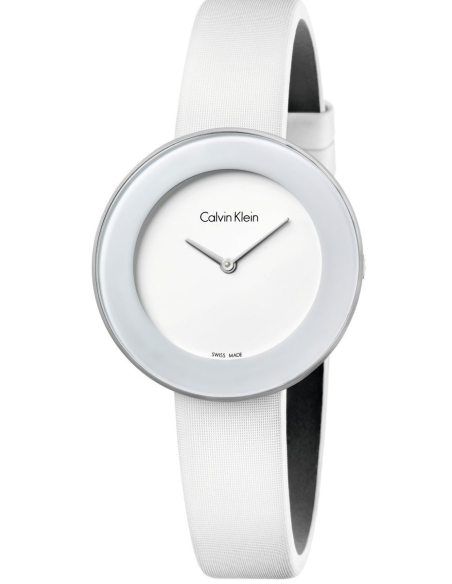 Calvin Klein Chic White Dial White Leather Strap Watch for Women - K7N23TK2