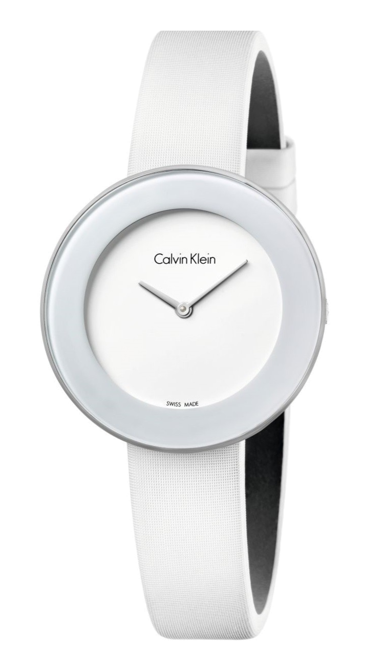 Calvin Klein Chic White Dial White Leather Strap Watch for Women - K7N23TK2