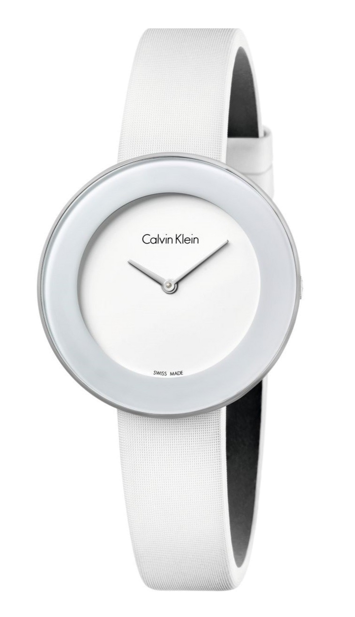 Calvin Klein Chic White Dial White Leather Strap Watch for Women - K7N23TK2