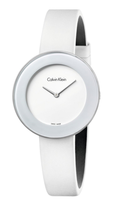Calvin Klein Chic White Dial White Leather Strap Watch for Women - K7N23TK2