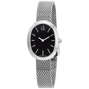 Calvin Klein Incentive Black Dial Silver Mesh Bracelet Watch for Women - K3P23121