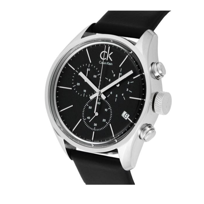 Calvin Klein Masculine Chronograph Black Dial Black Leather Strap Watch for Men - K2H27102
