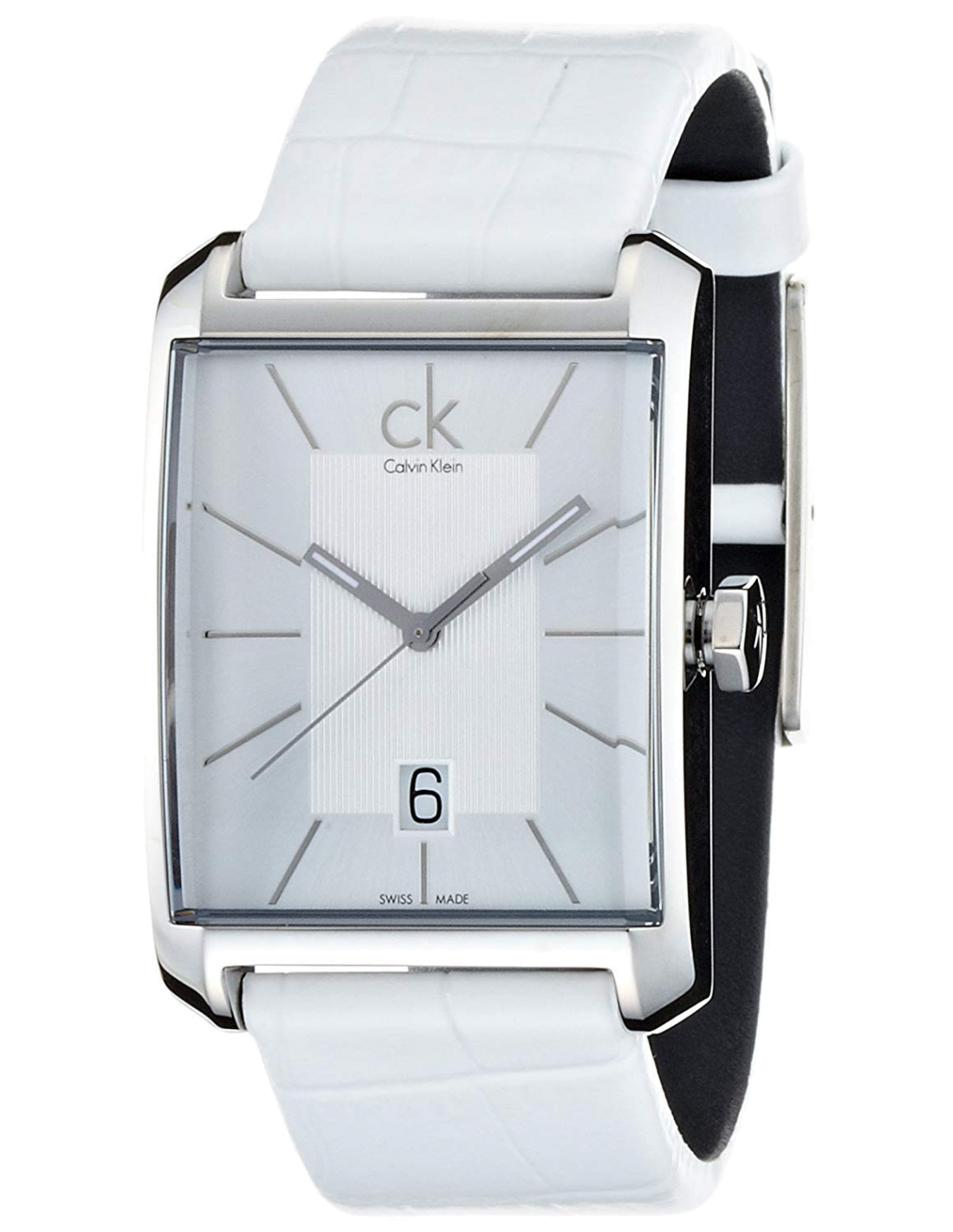 Calvin Klein Window White Dial White Leather Strap Watch for Men - K2M21120