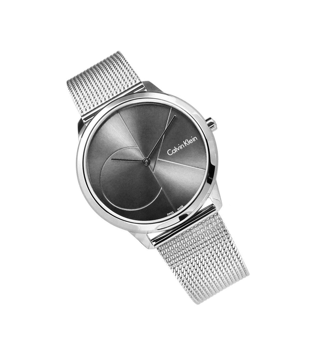 Calvin Klein Minimal Black Dial Silver Mesh Bracelet Watch for Men - K3M21123