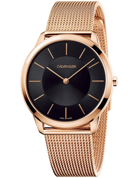 Calvin Klein Minimal Black Dial Rose Gold Mesh Bracelet Watch for Men - K3M2162Y